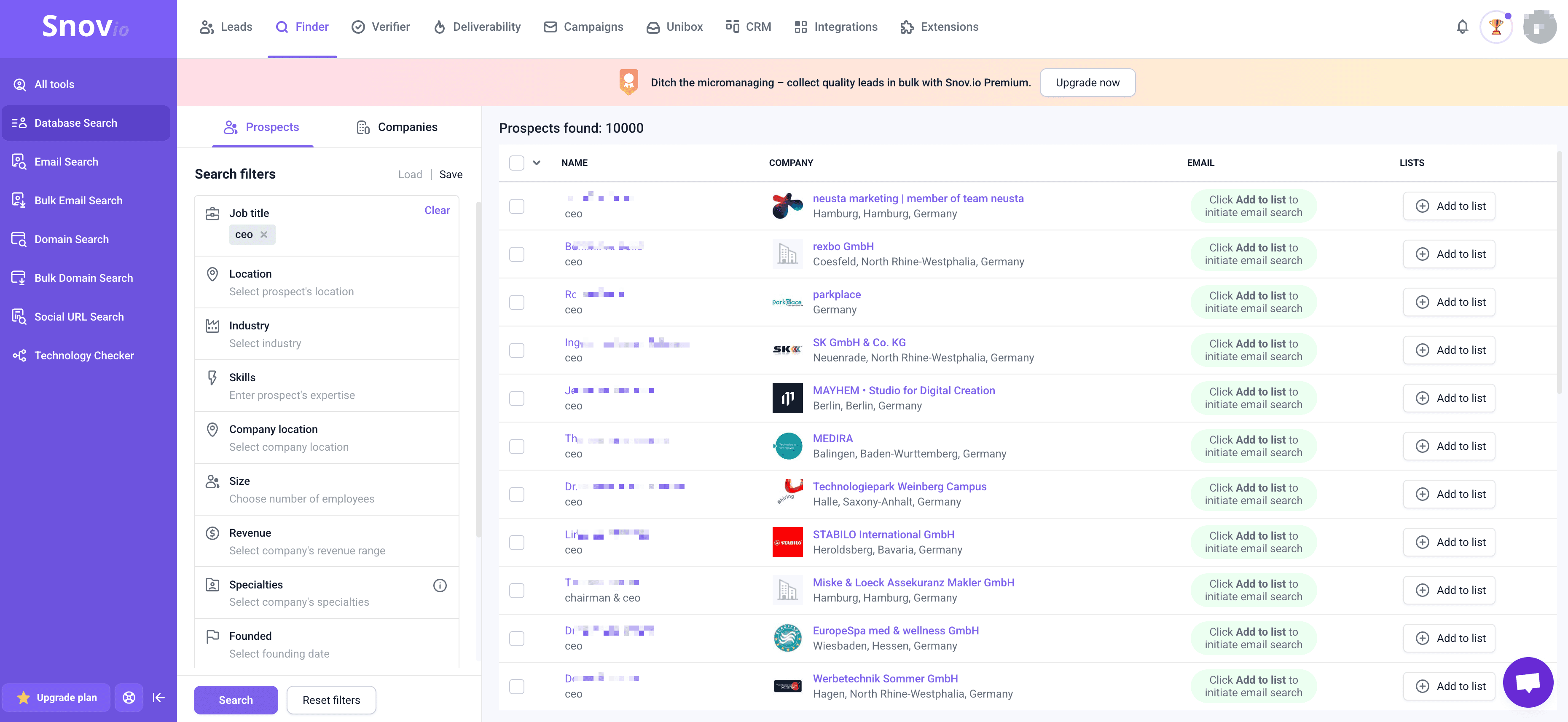 Prospect Database Screenshot