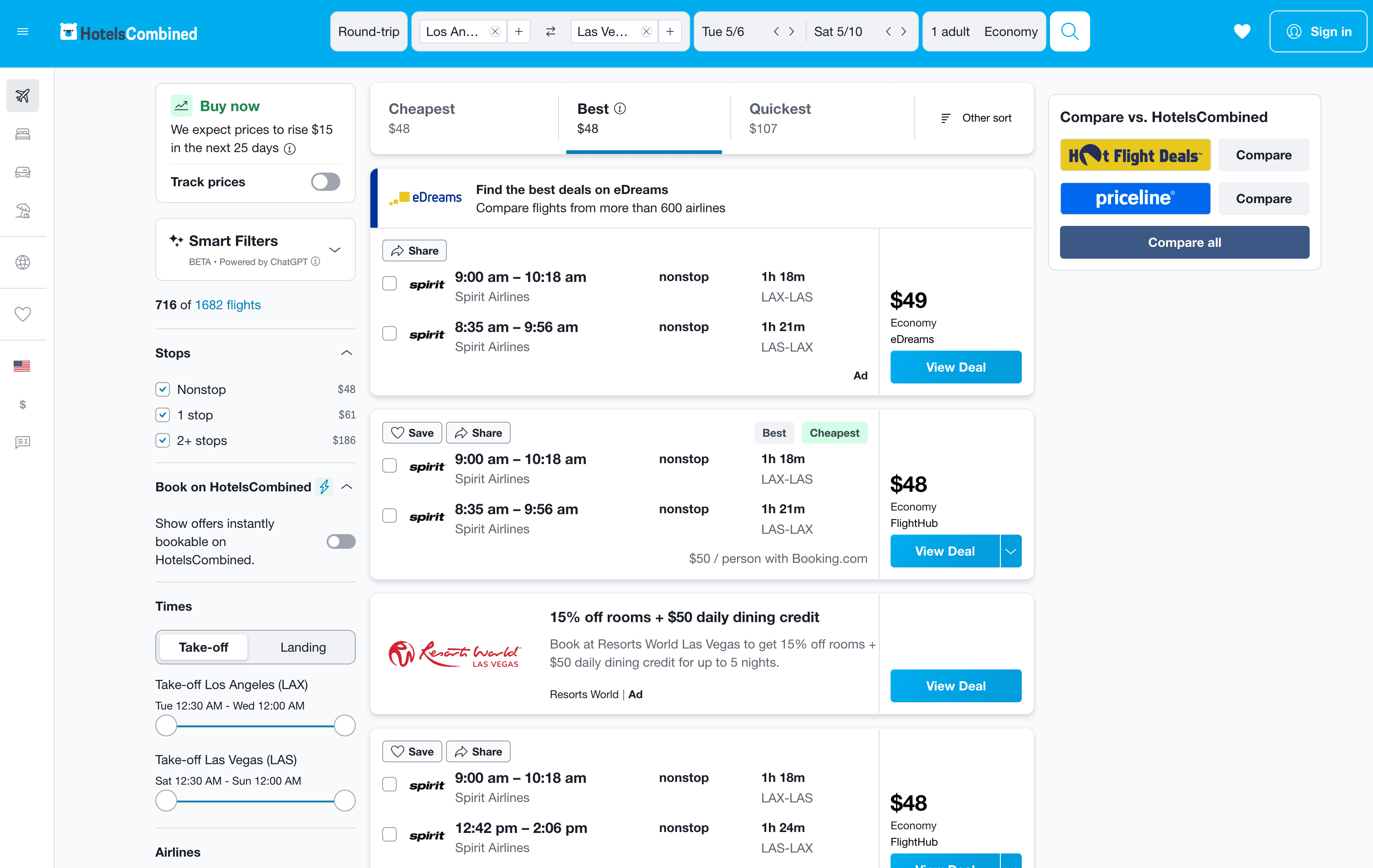 Flight Search Result Screenshot