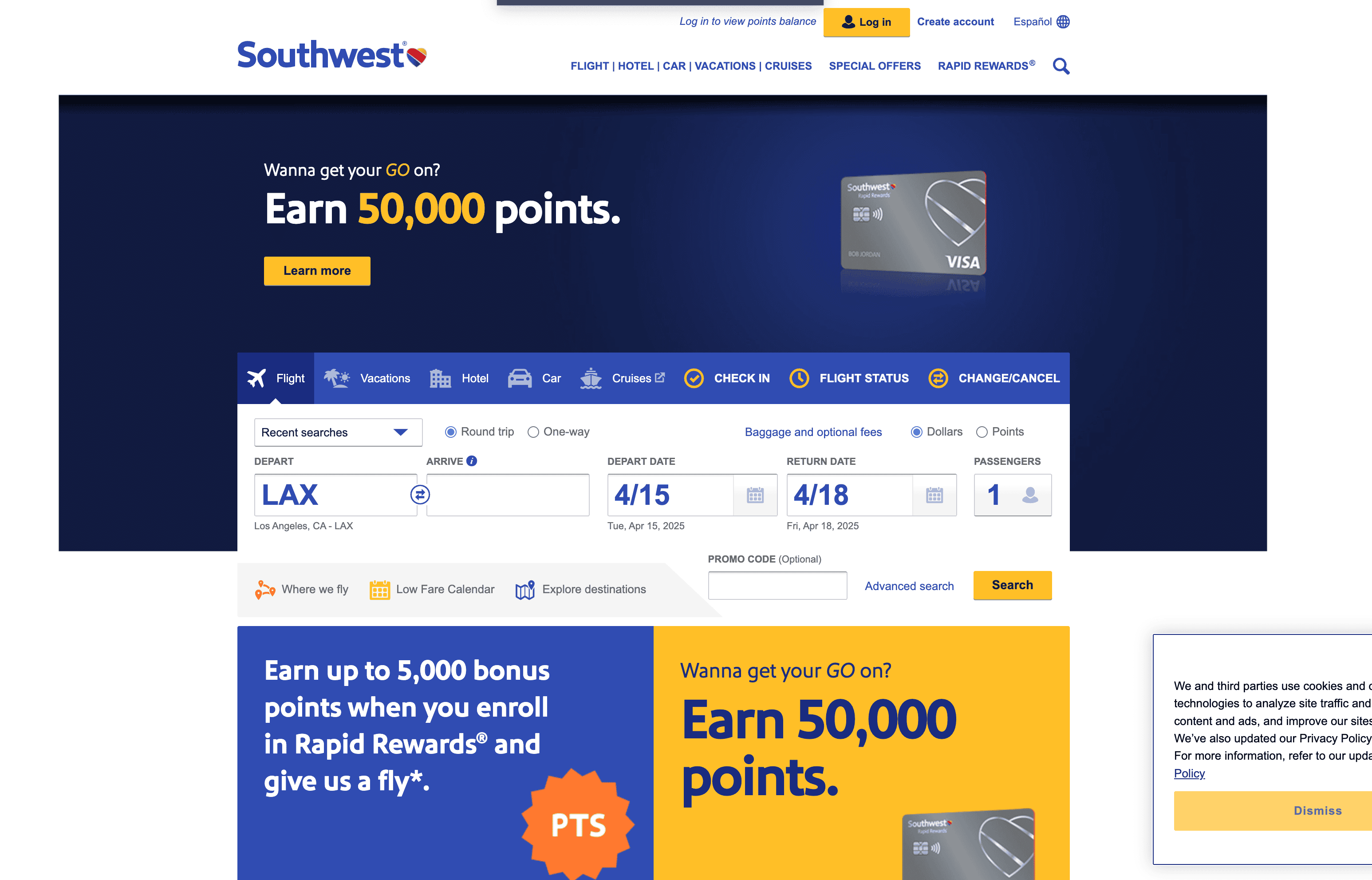 Southwest Airlines Screenshot