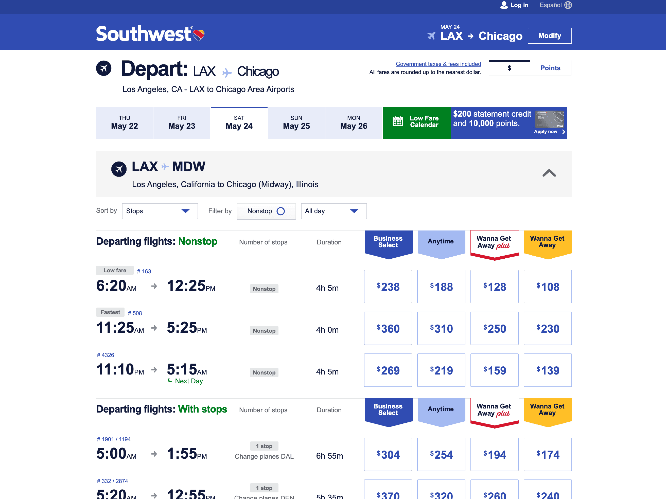 Flights Search Result Screenshot