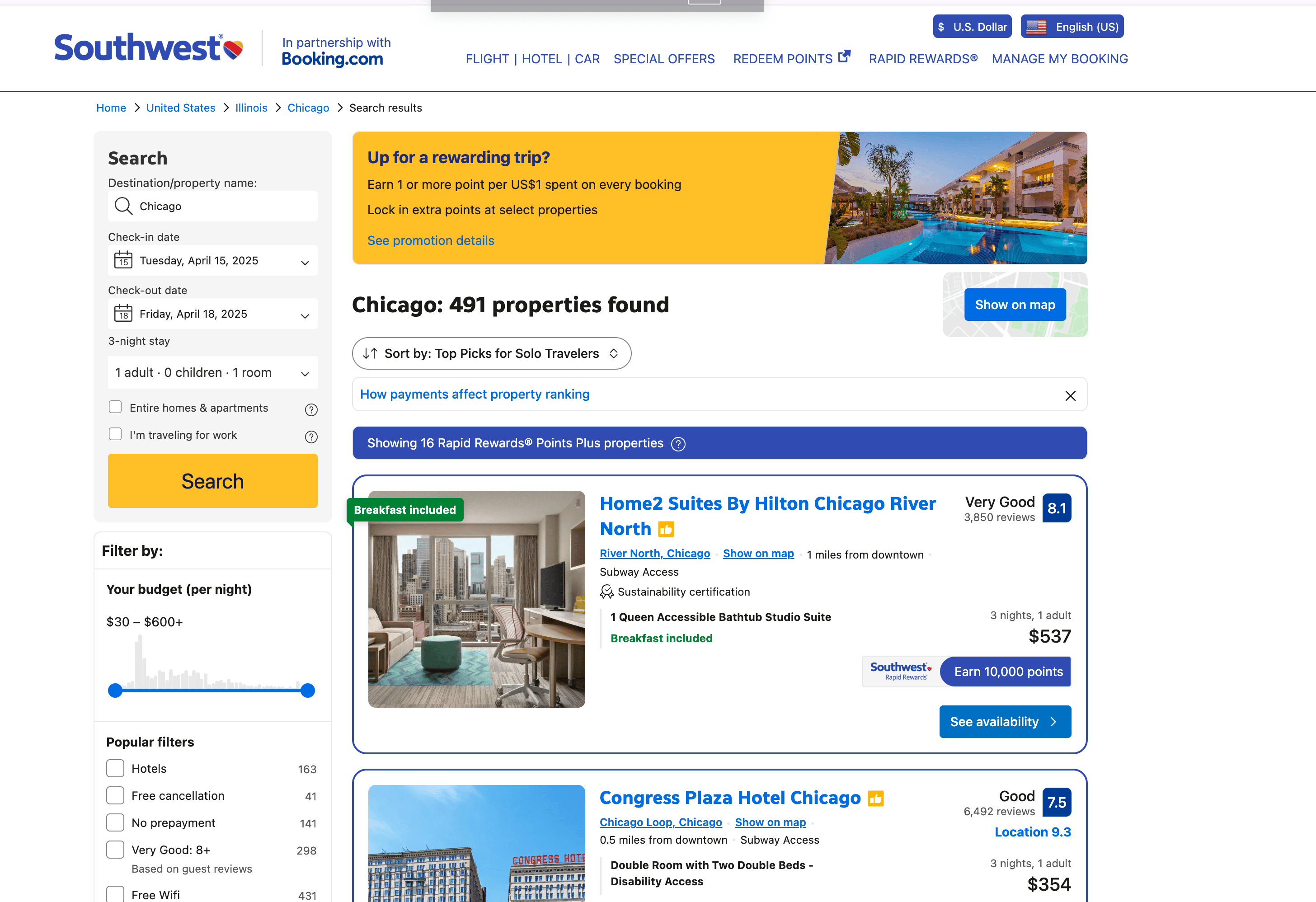 Hotel Search Result Screenshot