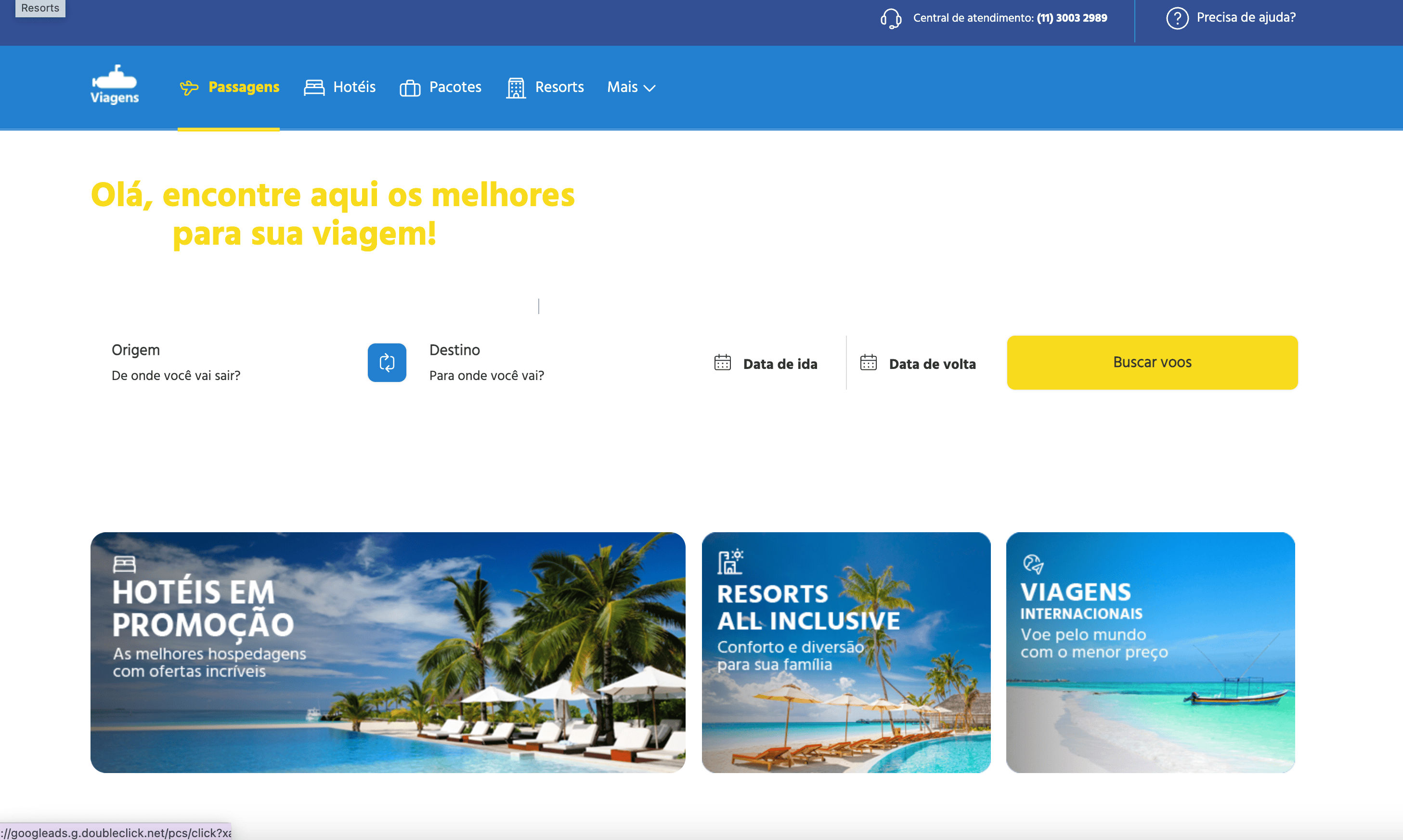 Submarino Viagens Homepage