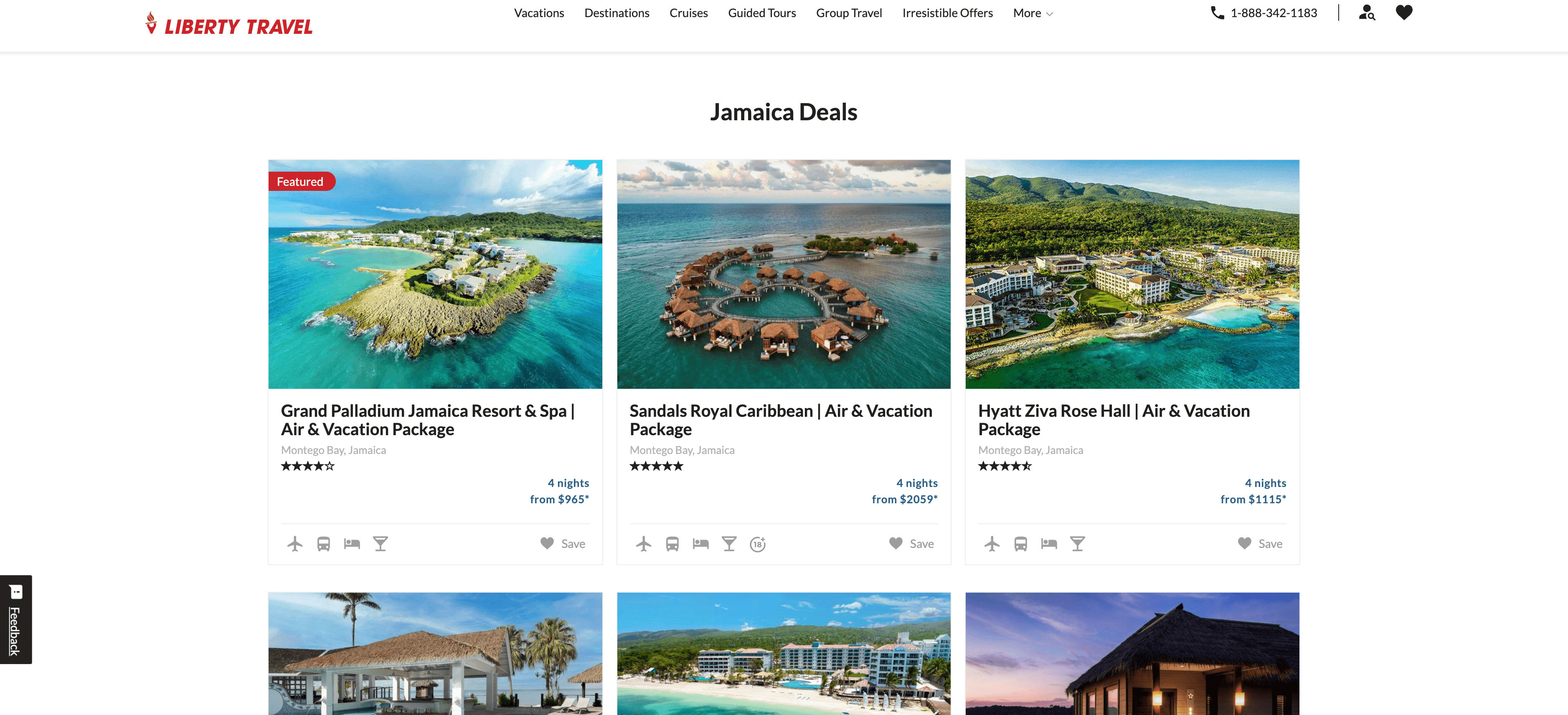 Liberty Travel Destination Listing Screenshot