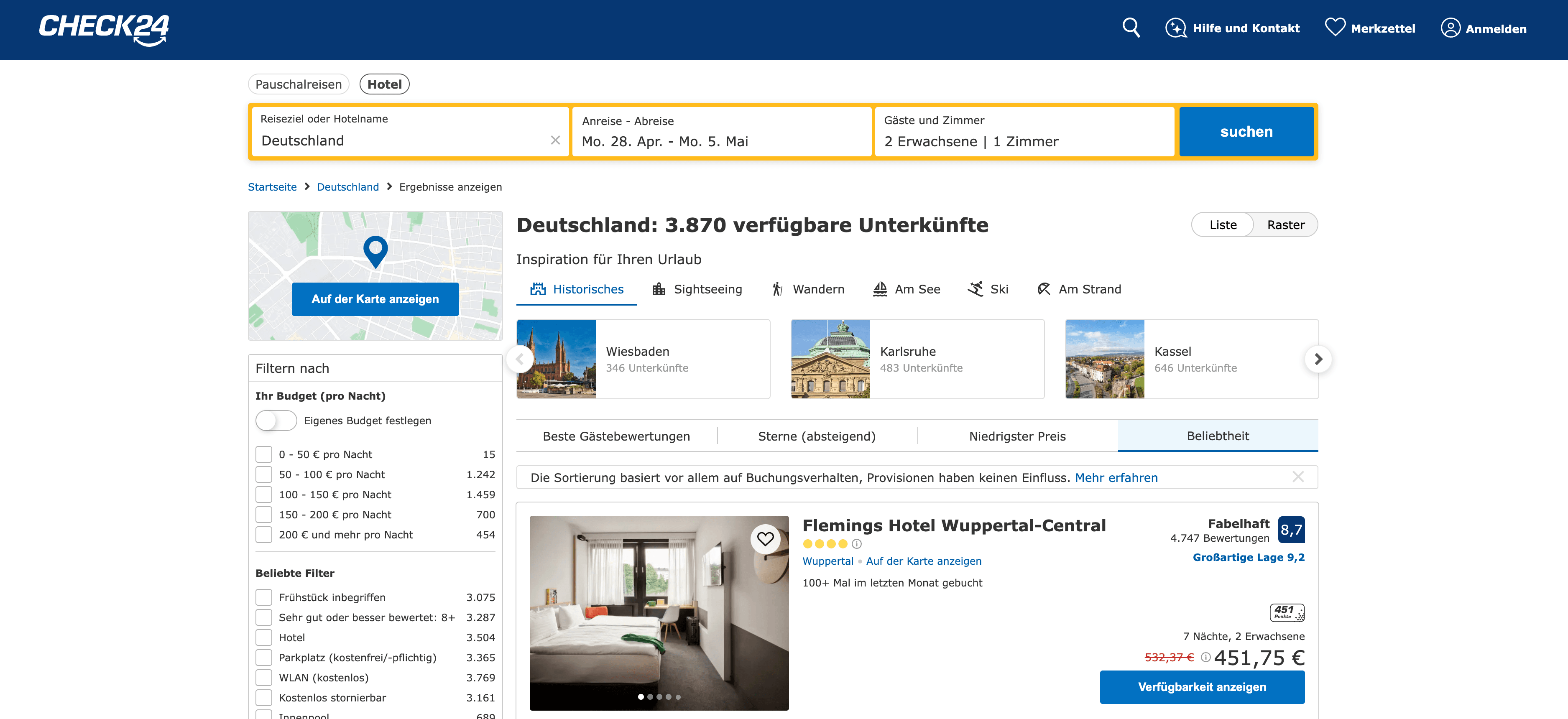 Check24 Reisen Hotel Search Result Page