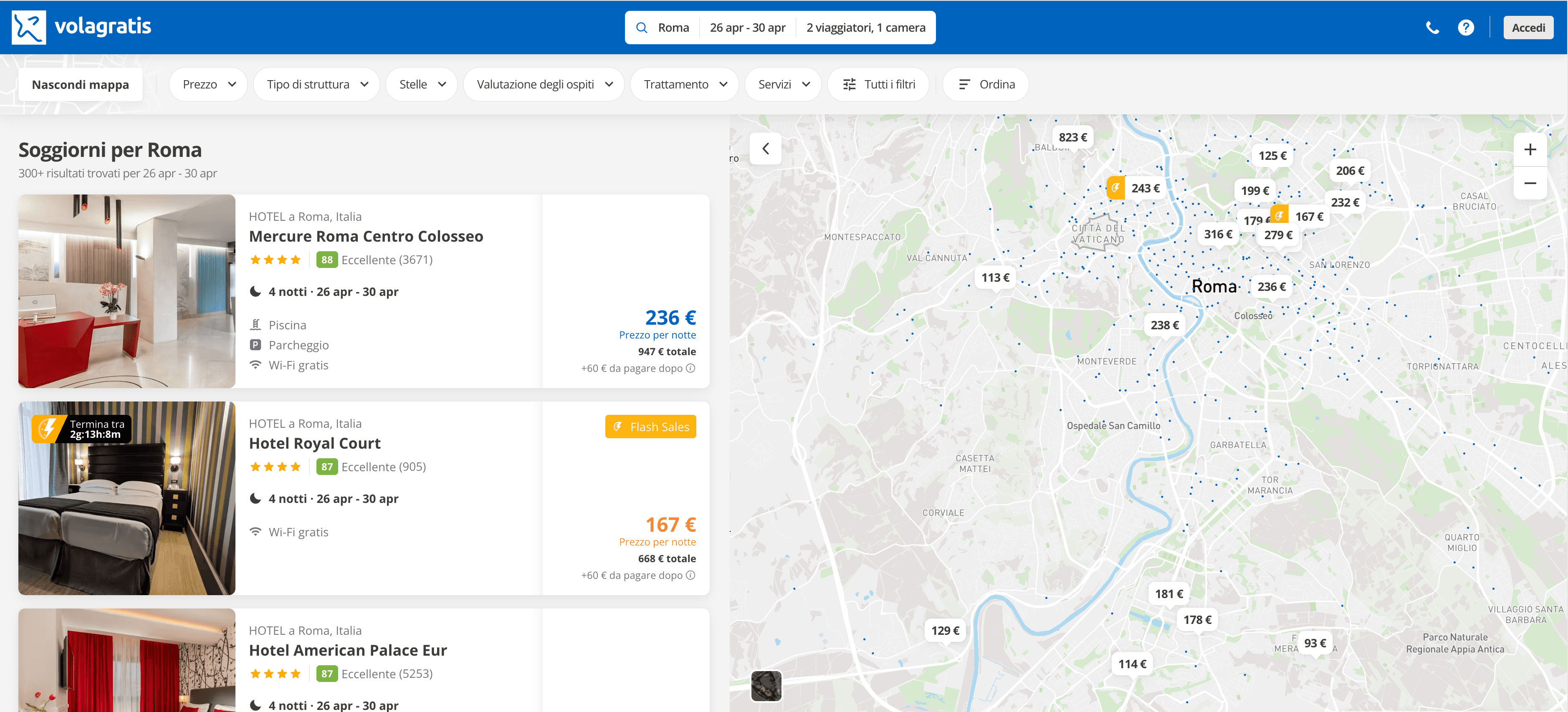 Volagratis Hotel Search Screenshot