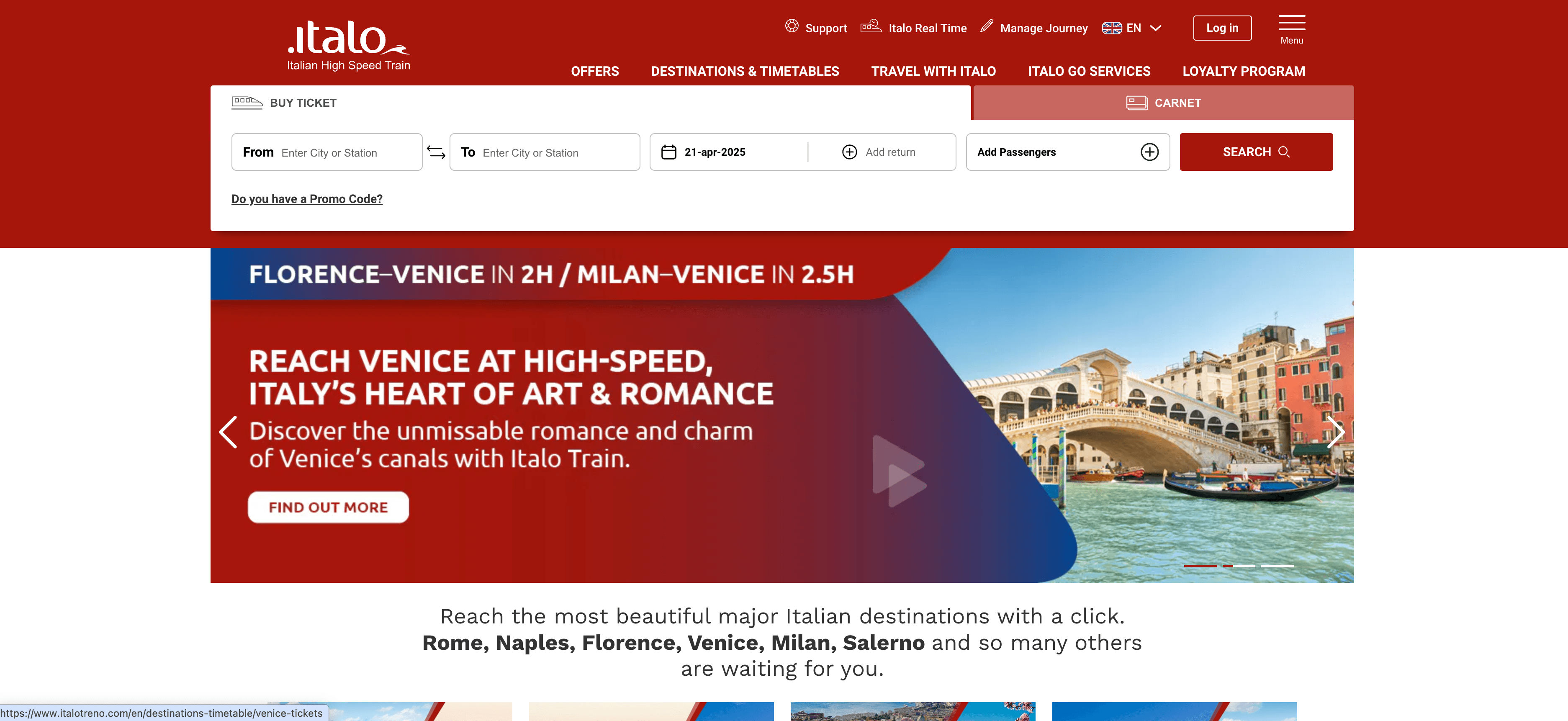 Italo Treno Website Screenshot