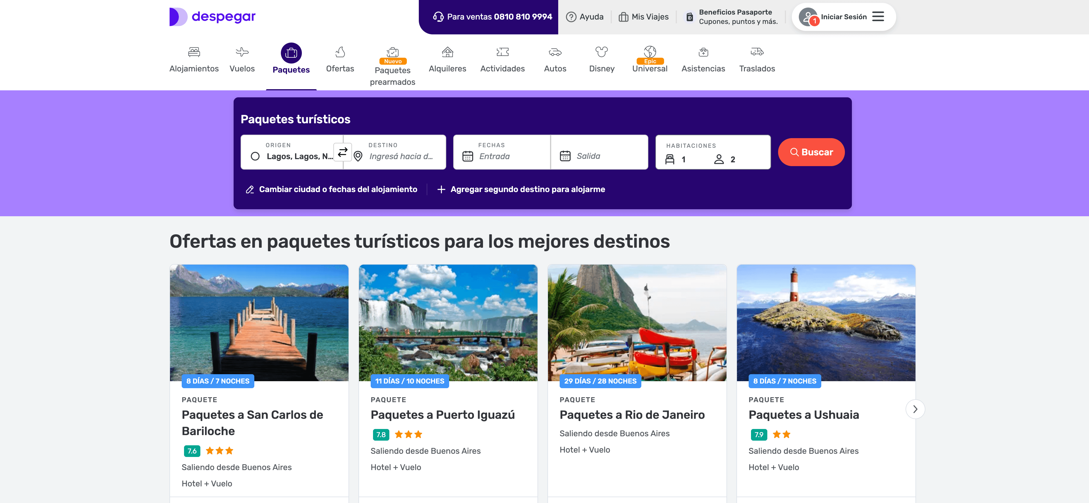 Despegar Argentina Homepage