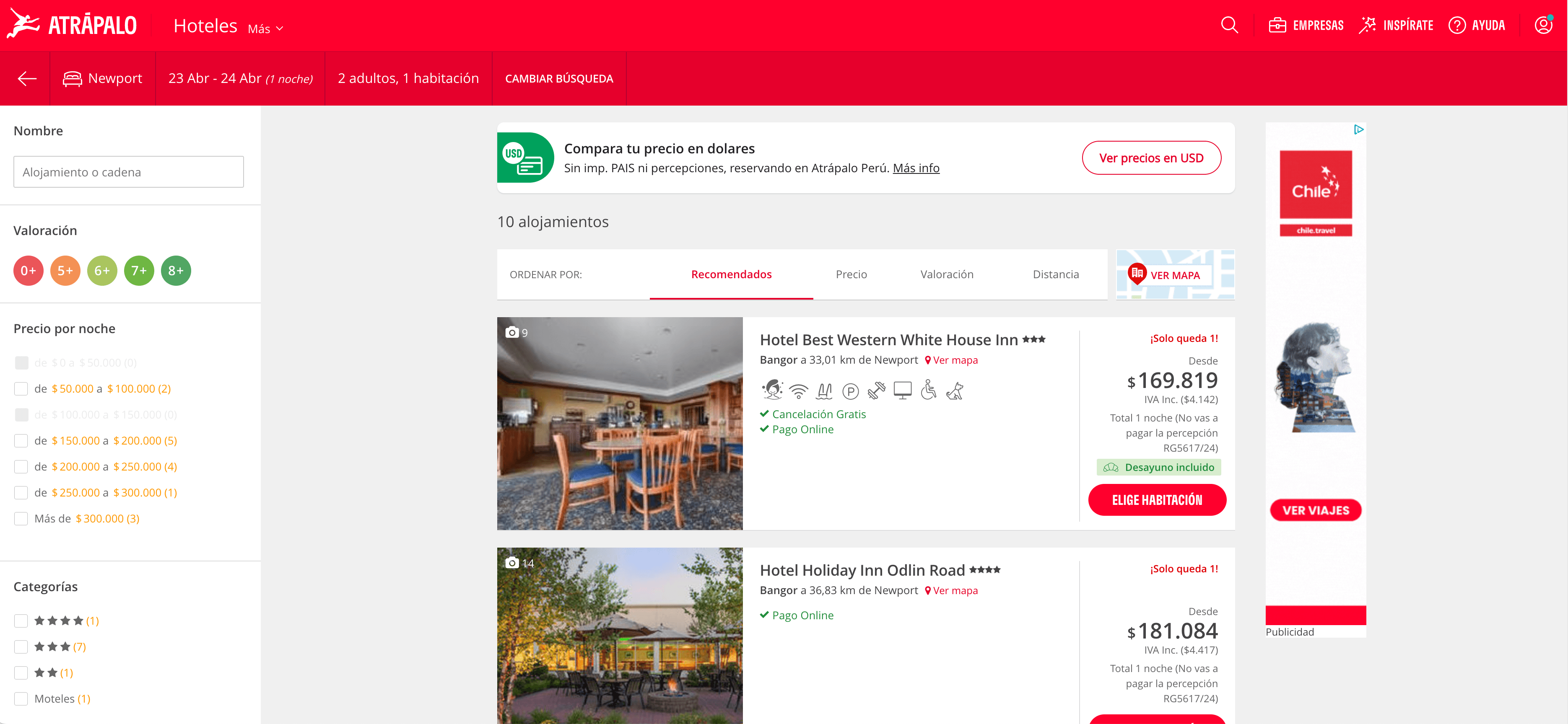 Hotel Search Result Screenshot