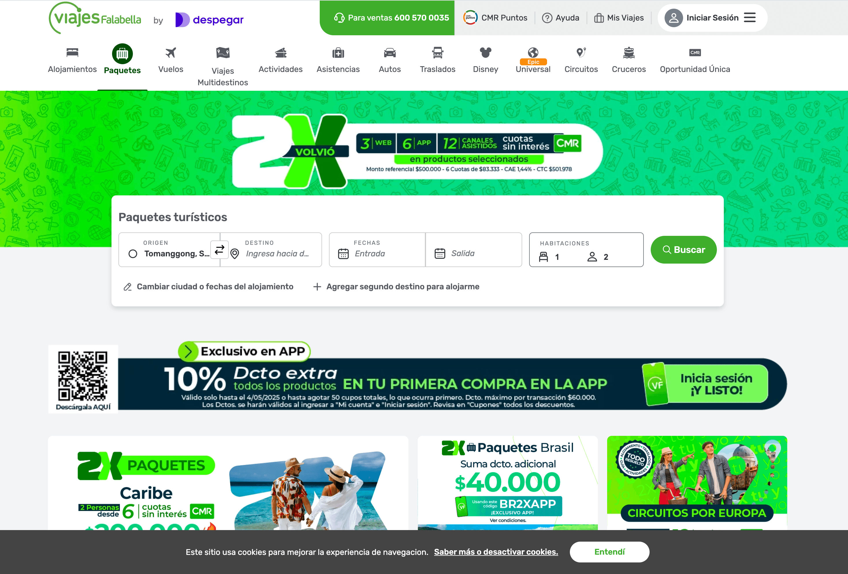 Viajes Falabella Website Screenshot