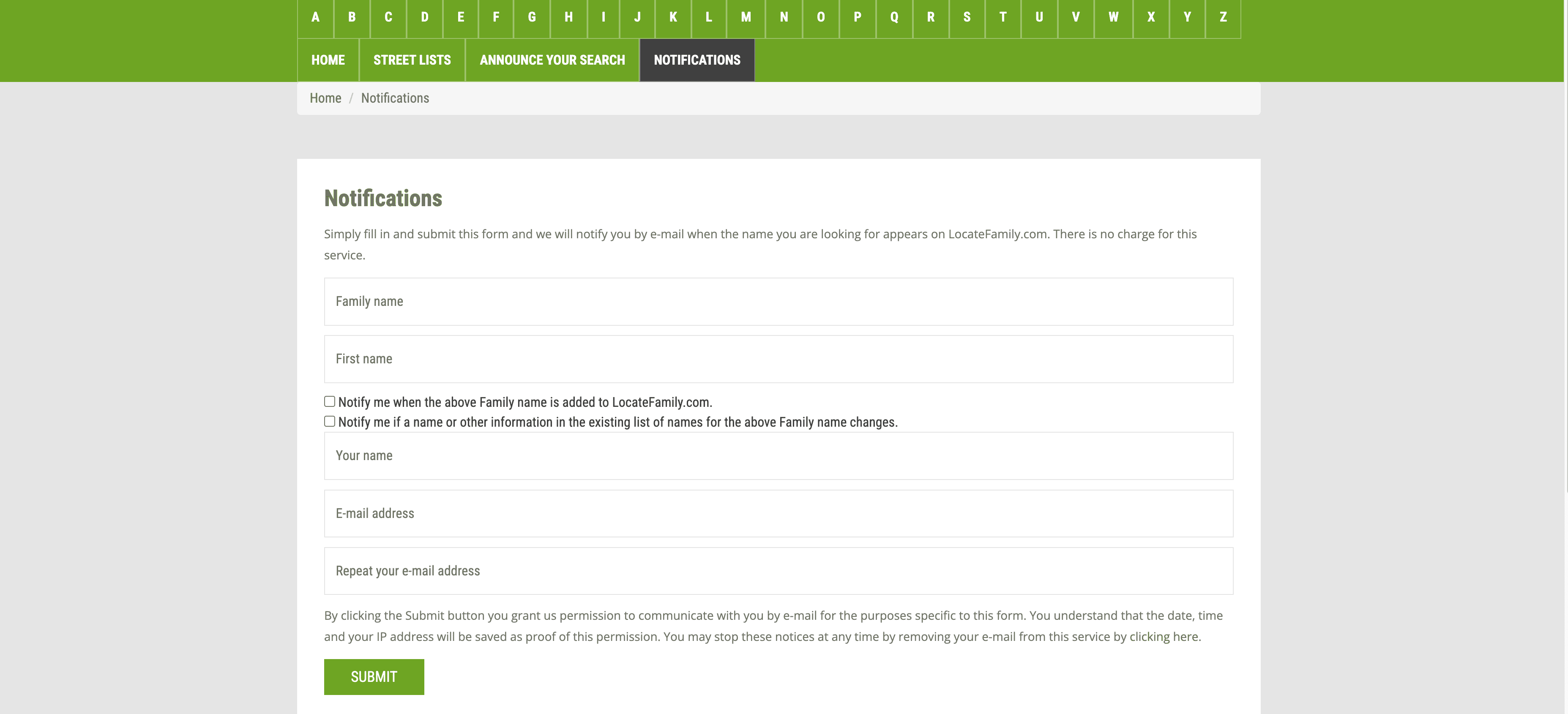 LocateFamily Search Announcement Screenshot