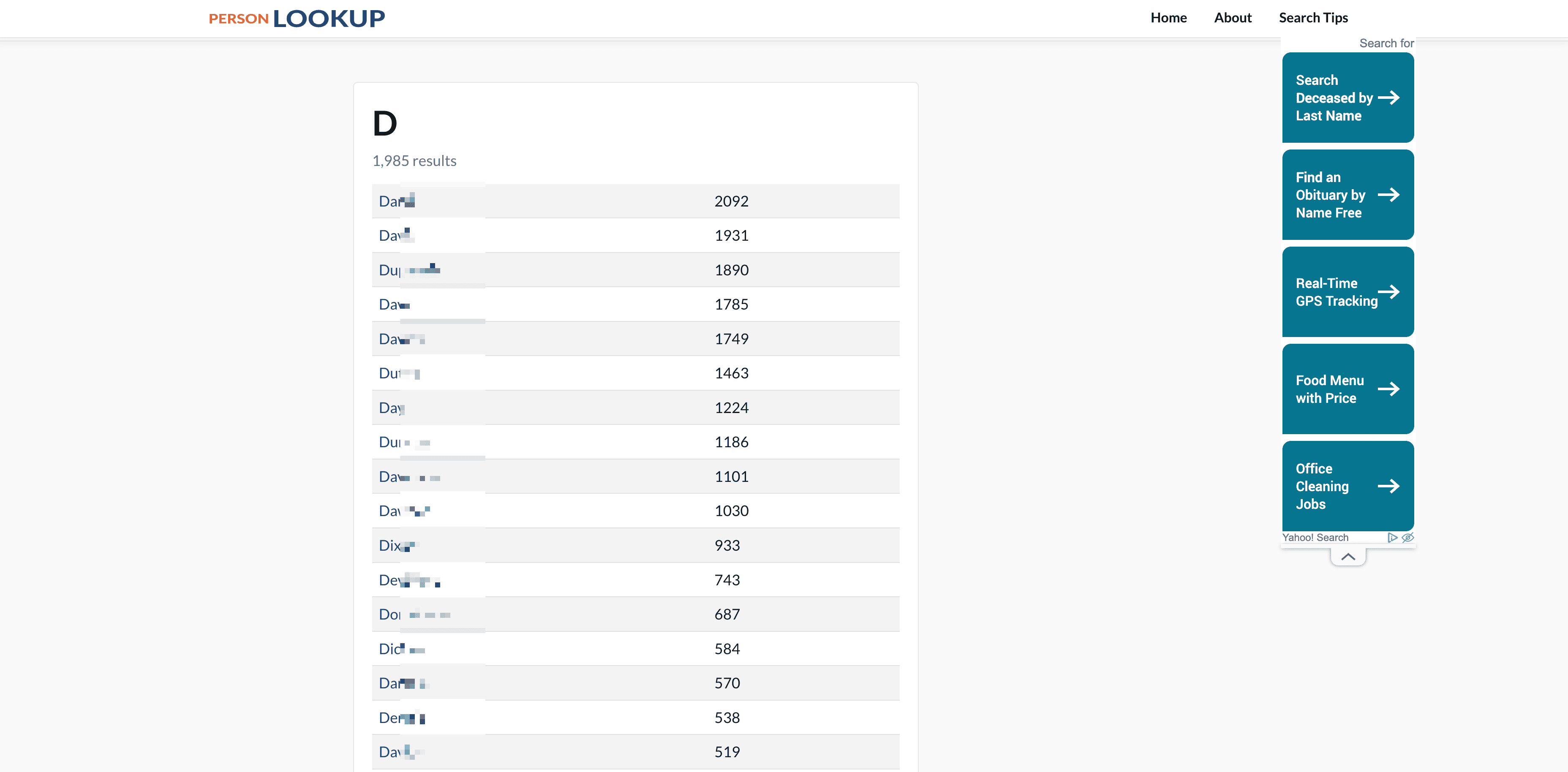 Surname Directory Screenshot