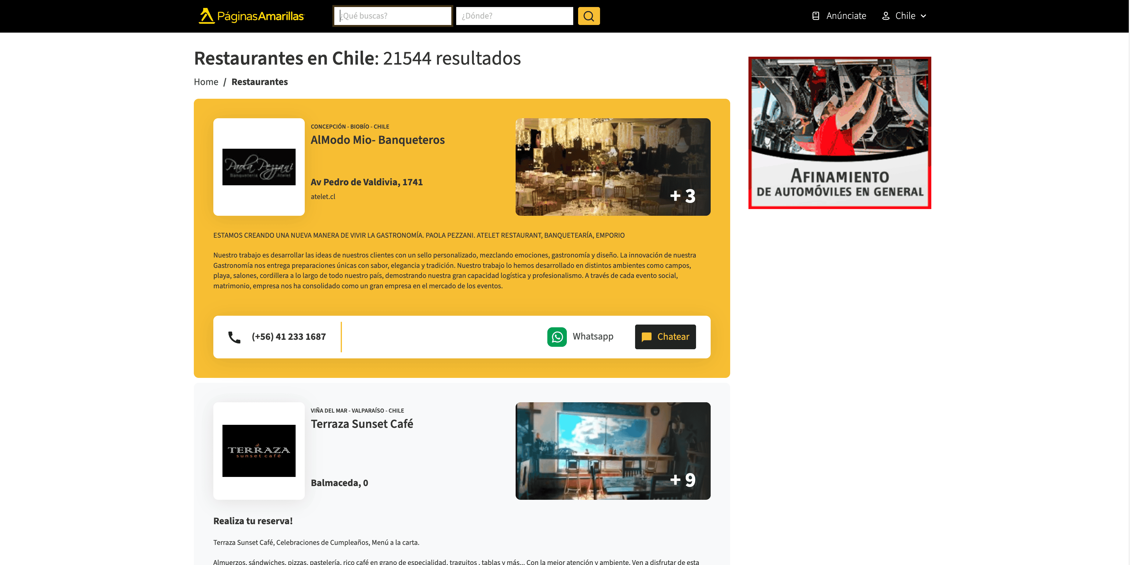 Restaurant Search Result Screenshot