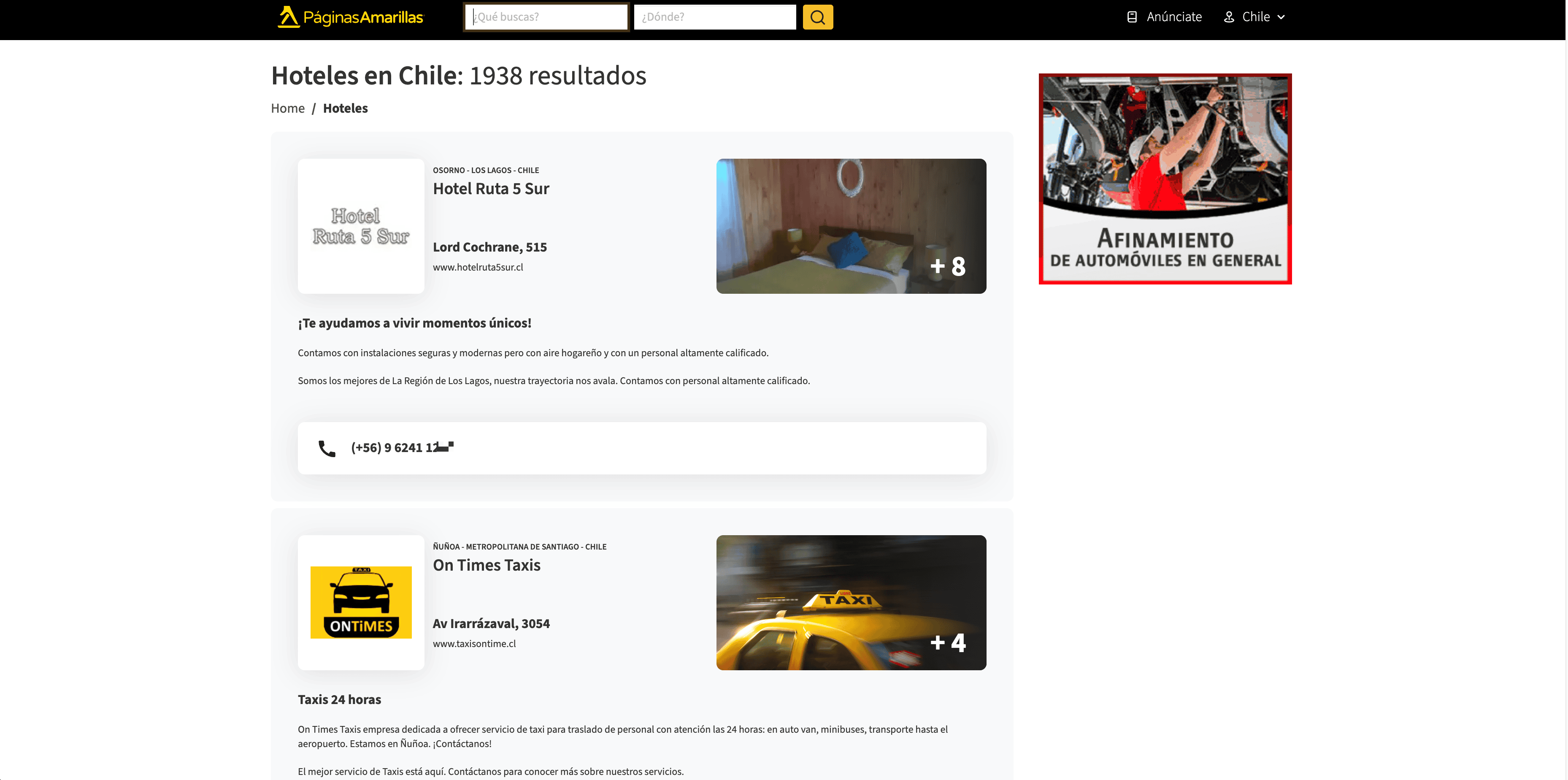 Hotel Search Result Screenshot