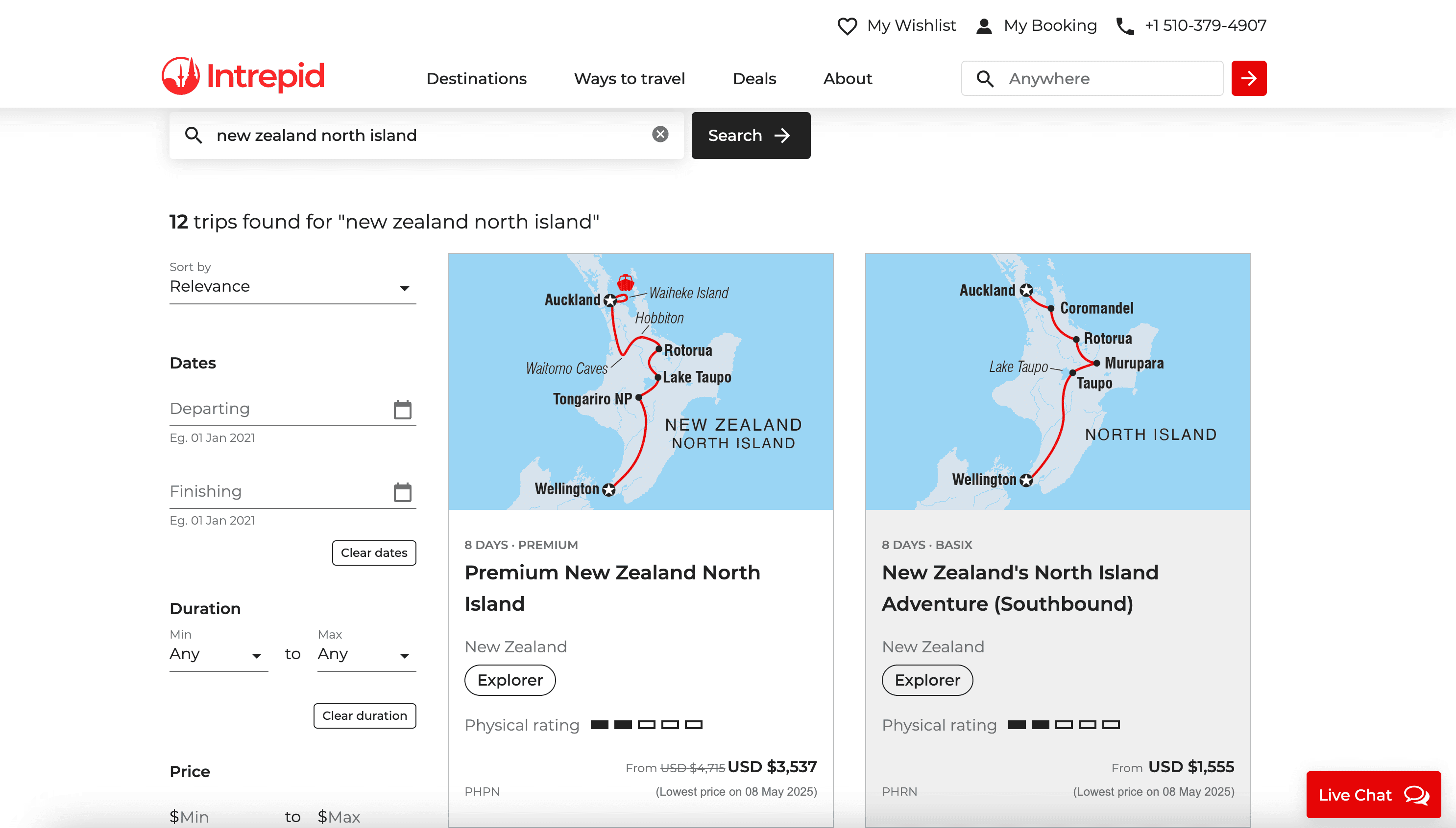 Trips Search Result Screenshot