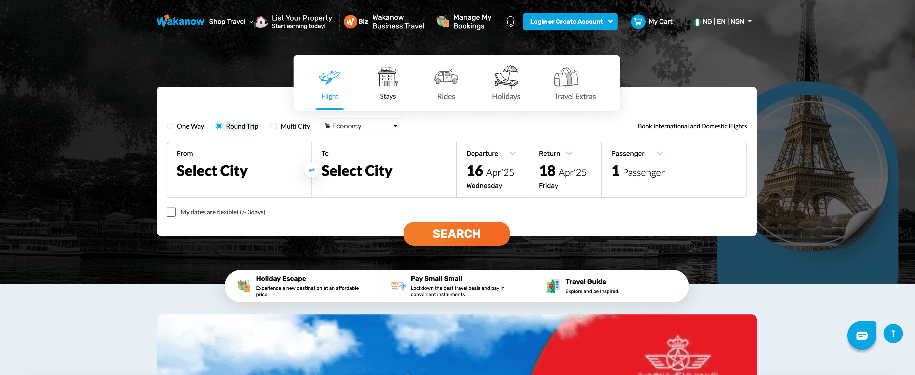 Wakanow Homepage Screenshot
