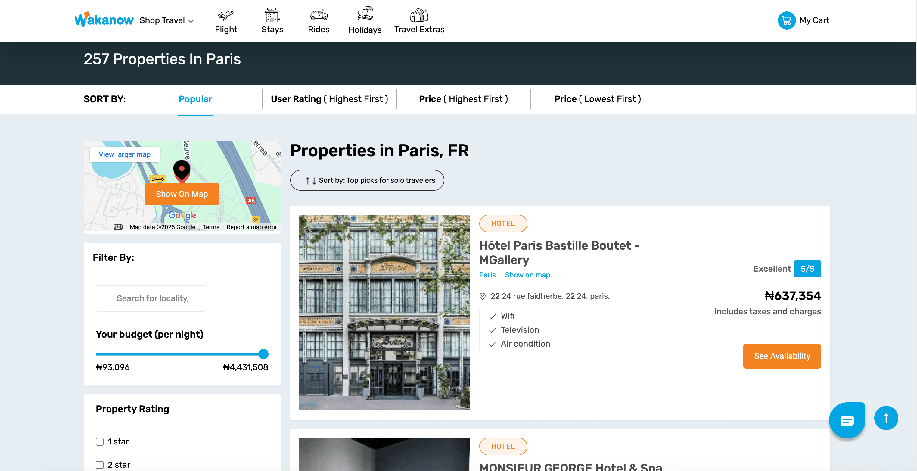 Wakanow Hotels Search Result Screenshot