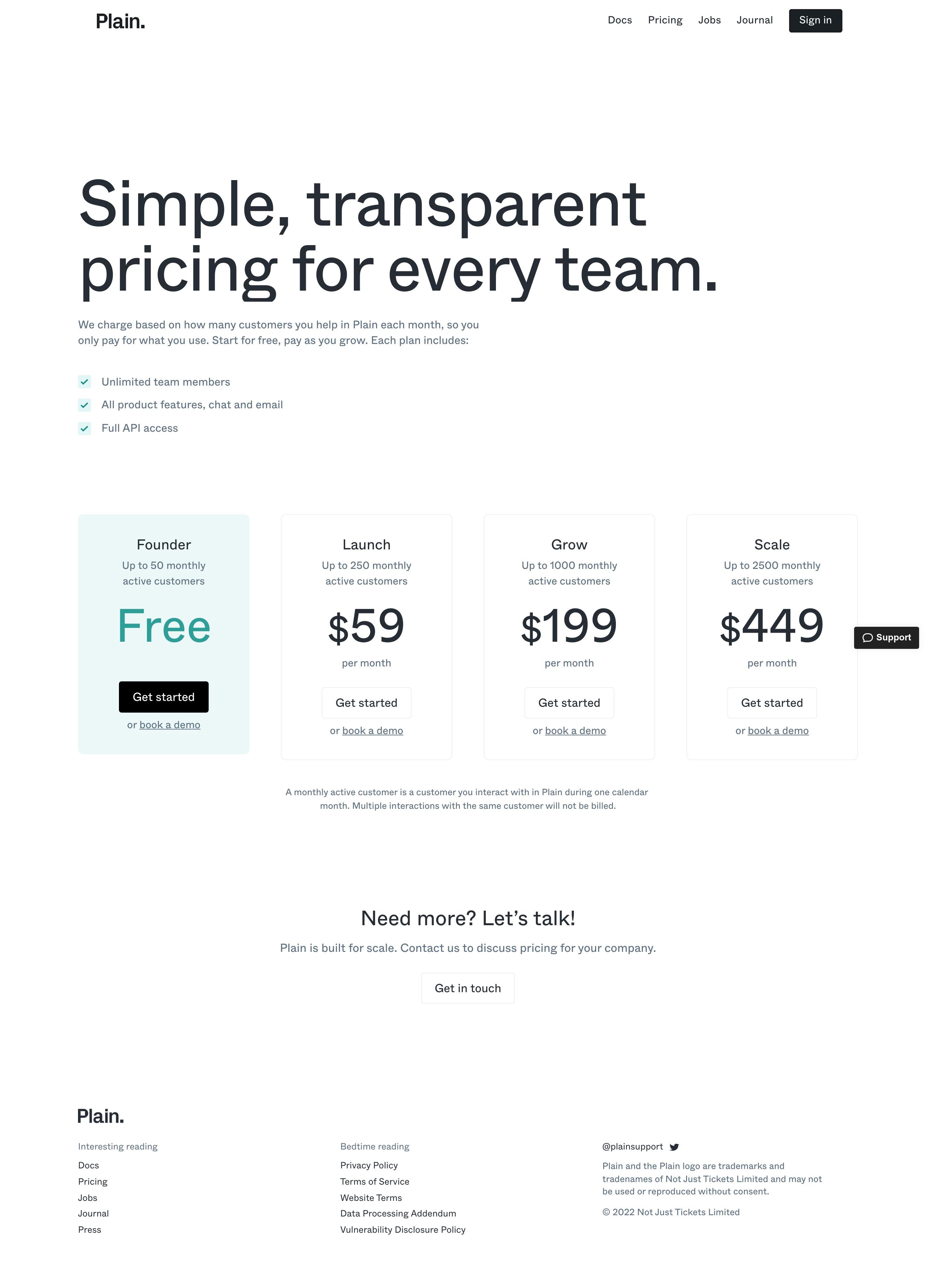 Plain Pricing Page screenshot