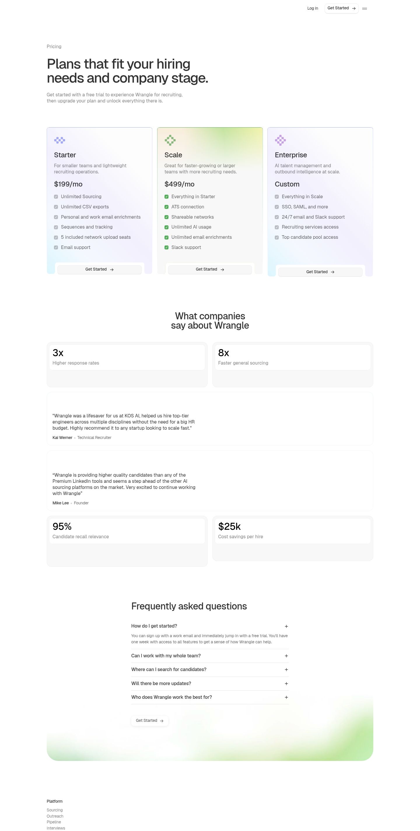 Wrangle Pricing Page screenshot