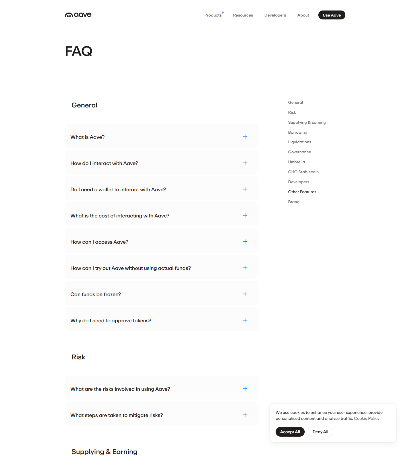 Aave FAQ screenshot