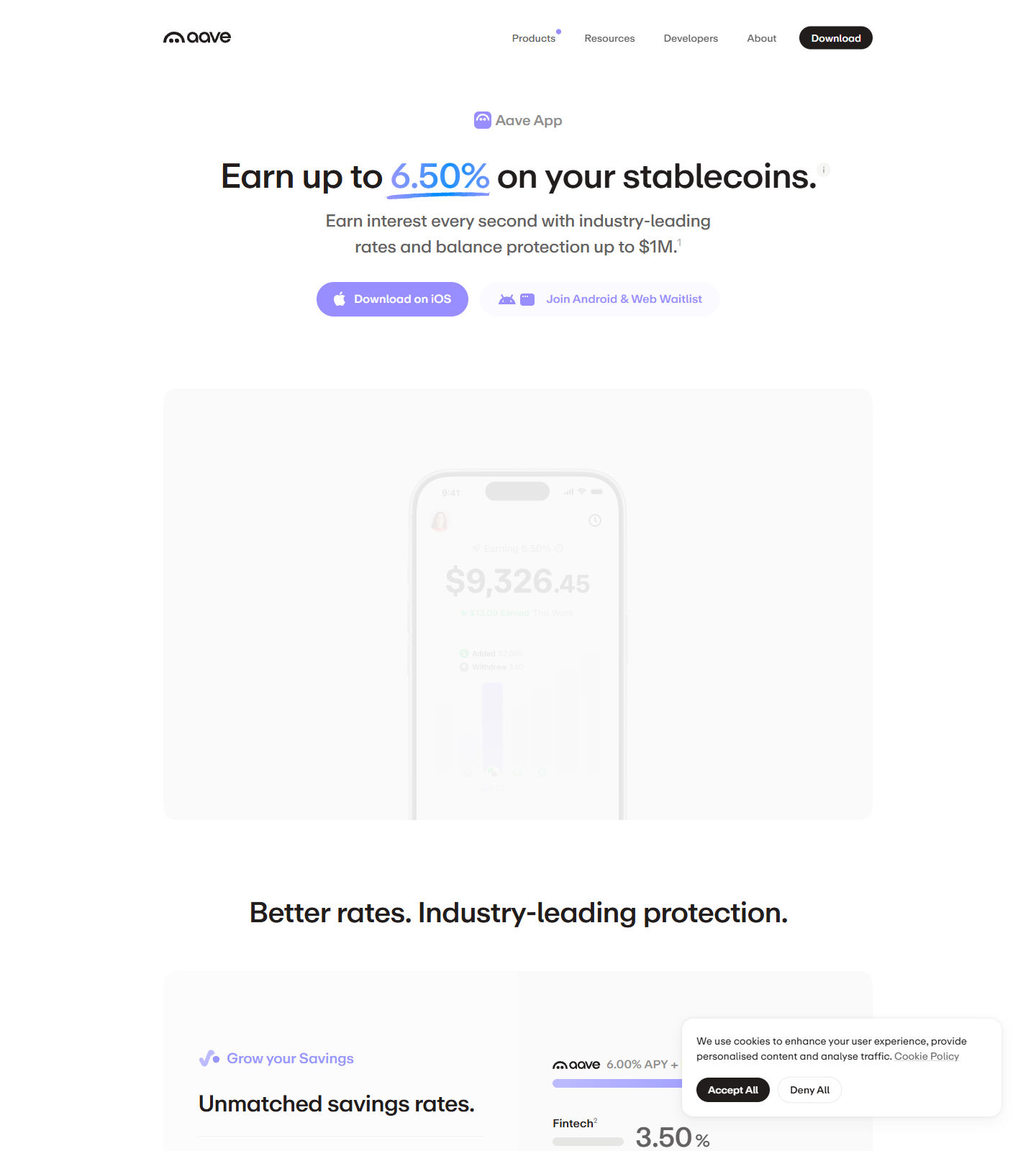 Aave Feature Page screenshot