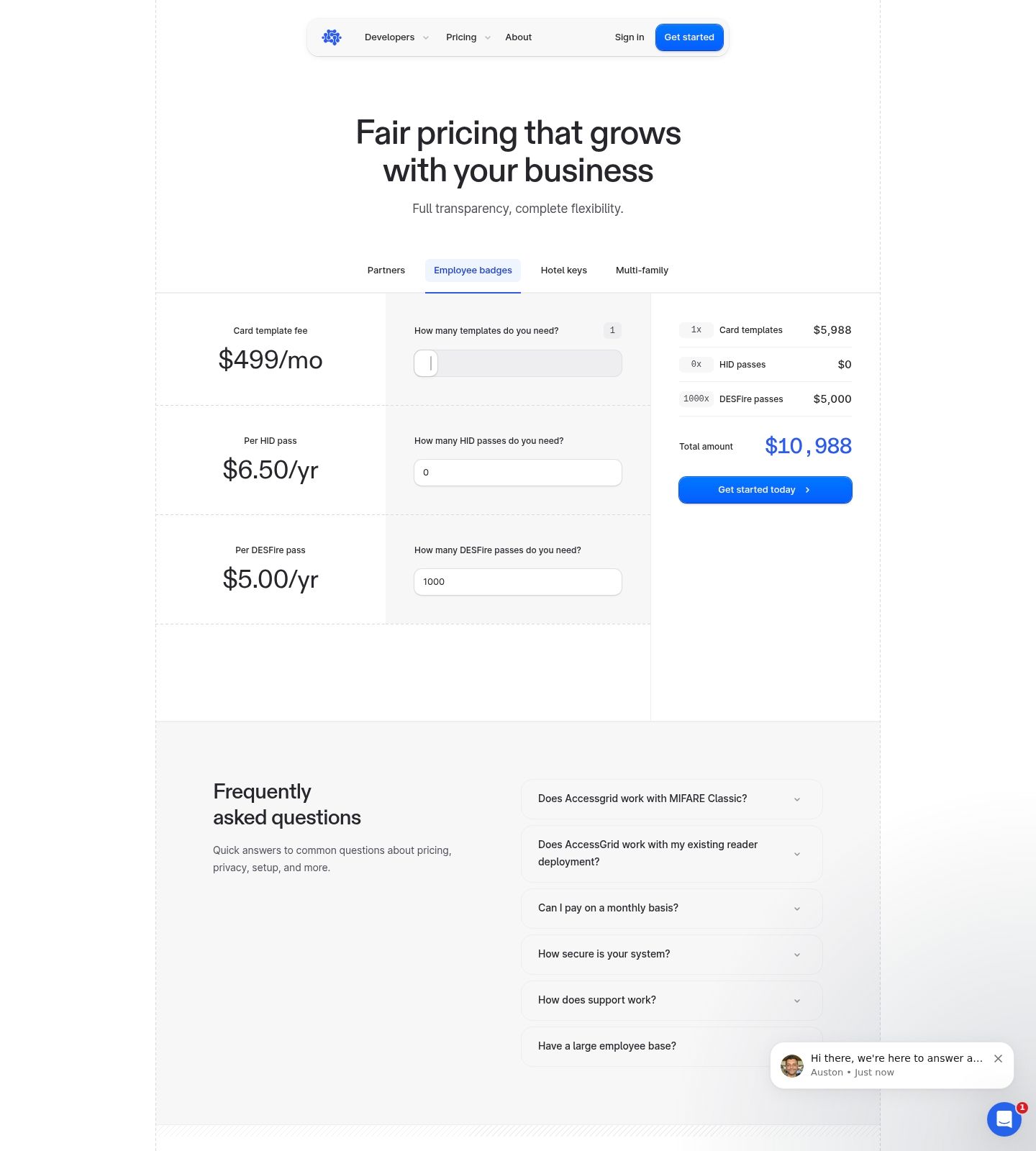 AccessGrid Pricing Page screenshot