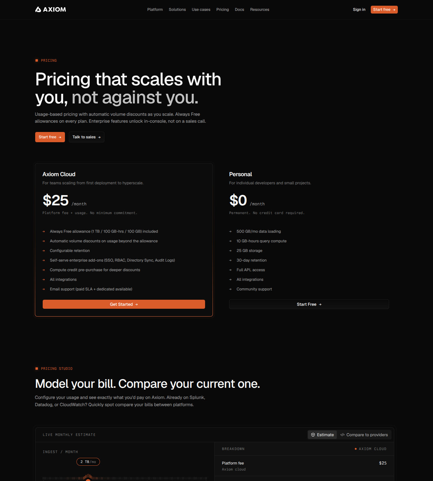 Axiom Pricing Page screenshot