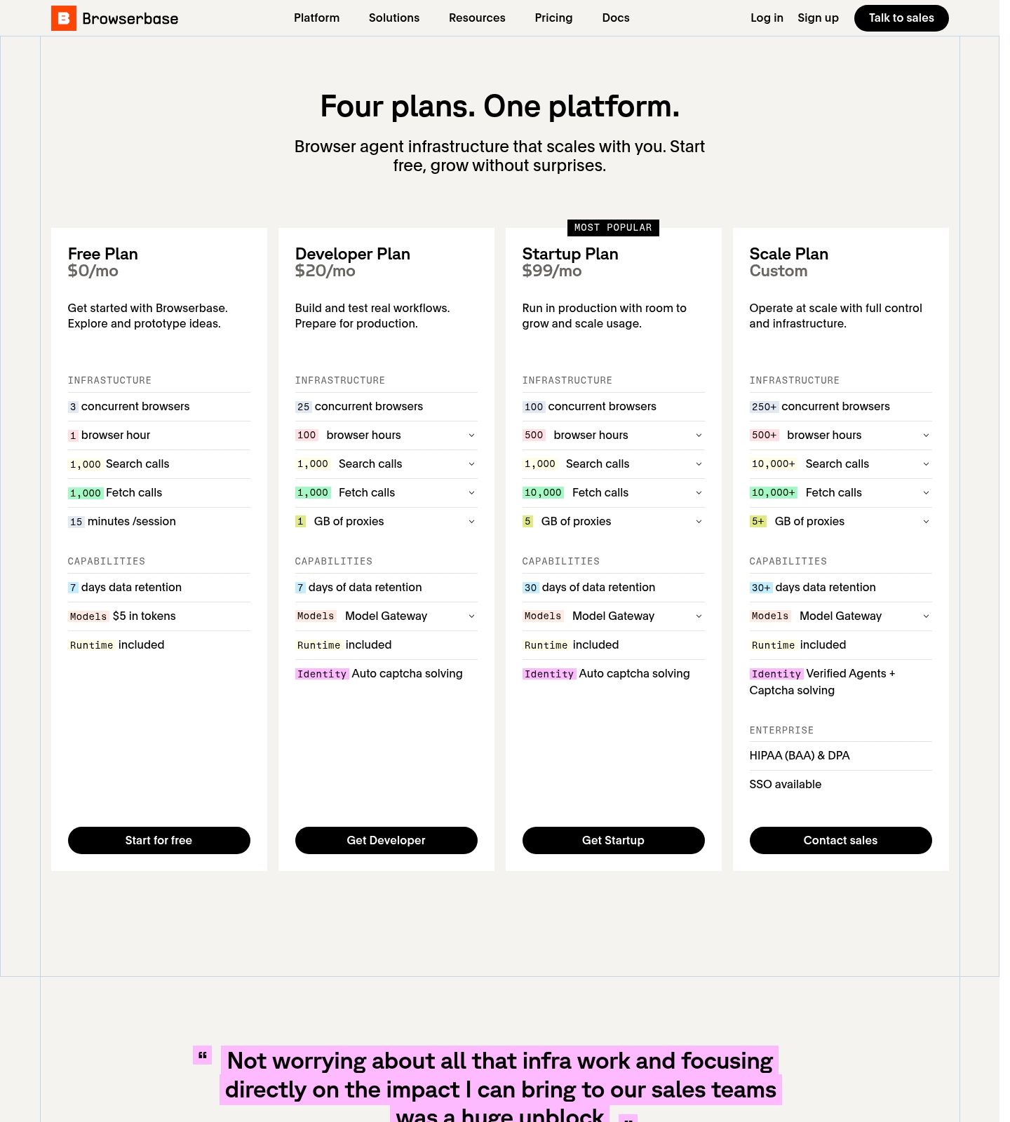 Browserbase Pricing Page screenshot