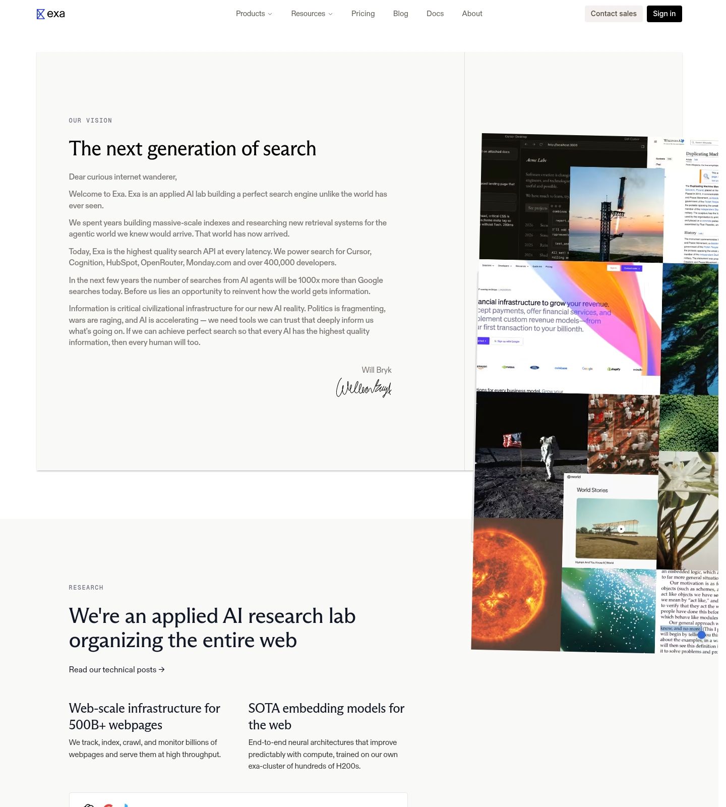 Exa AI About Us screenshot