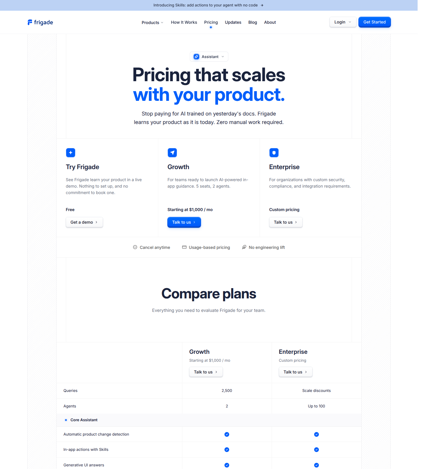 Frigade Pricing Page screenshot