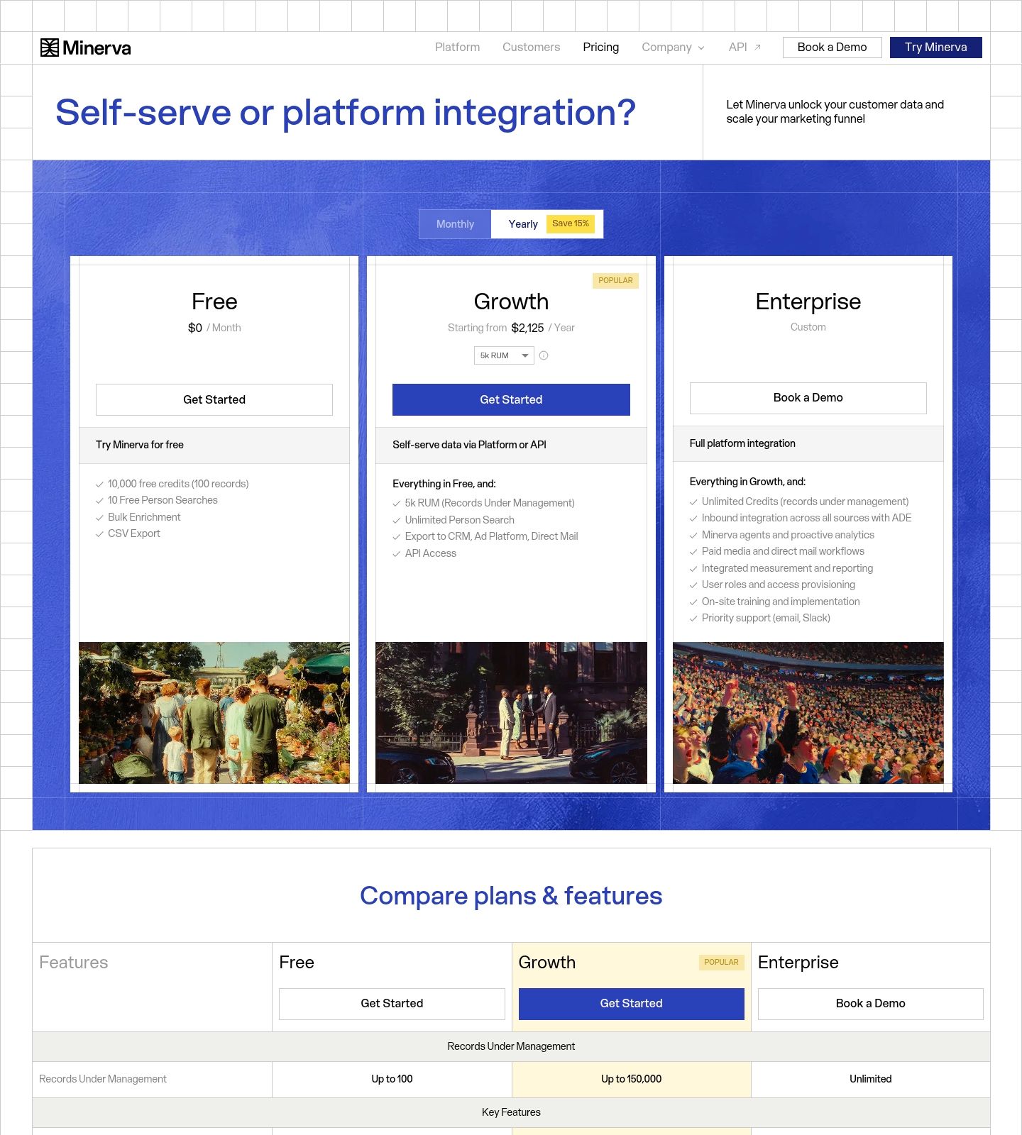Minerva Pricing Page screenshot