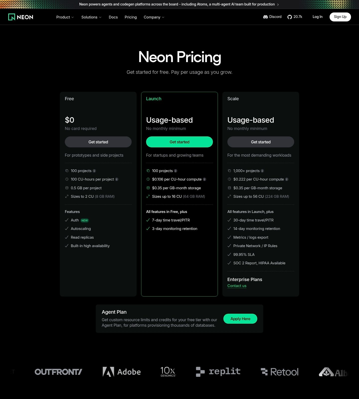 Neon Pricing Page screenshot