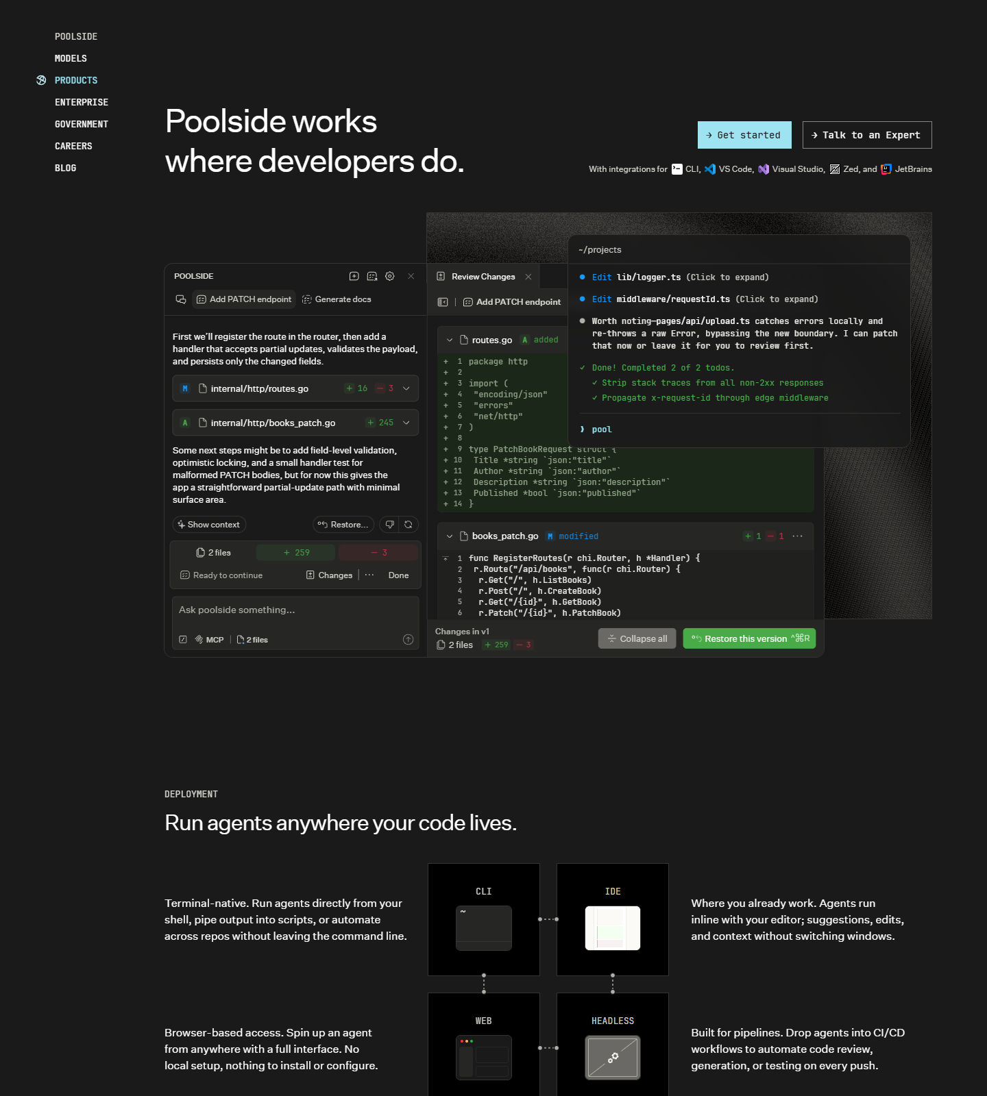 Poolside Features Page screenshot