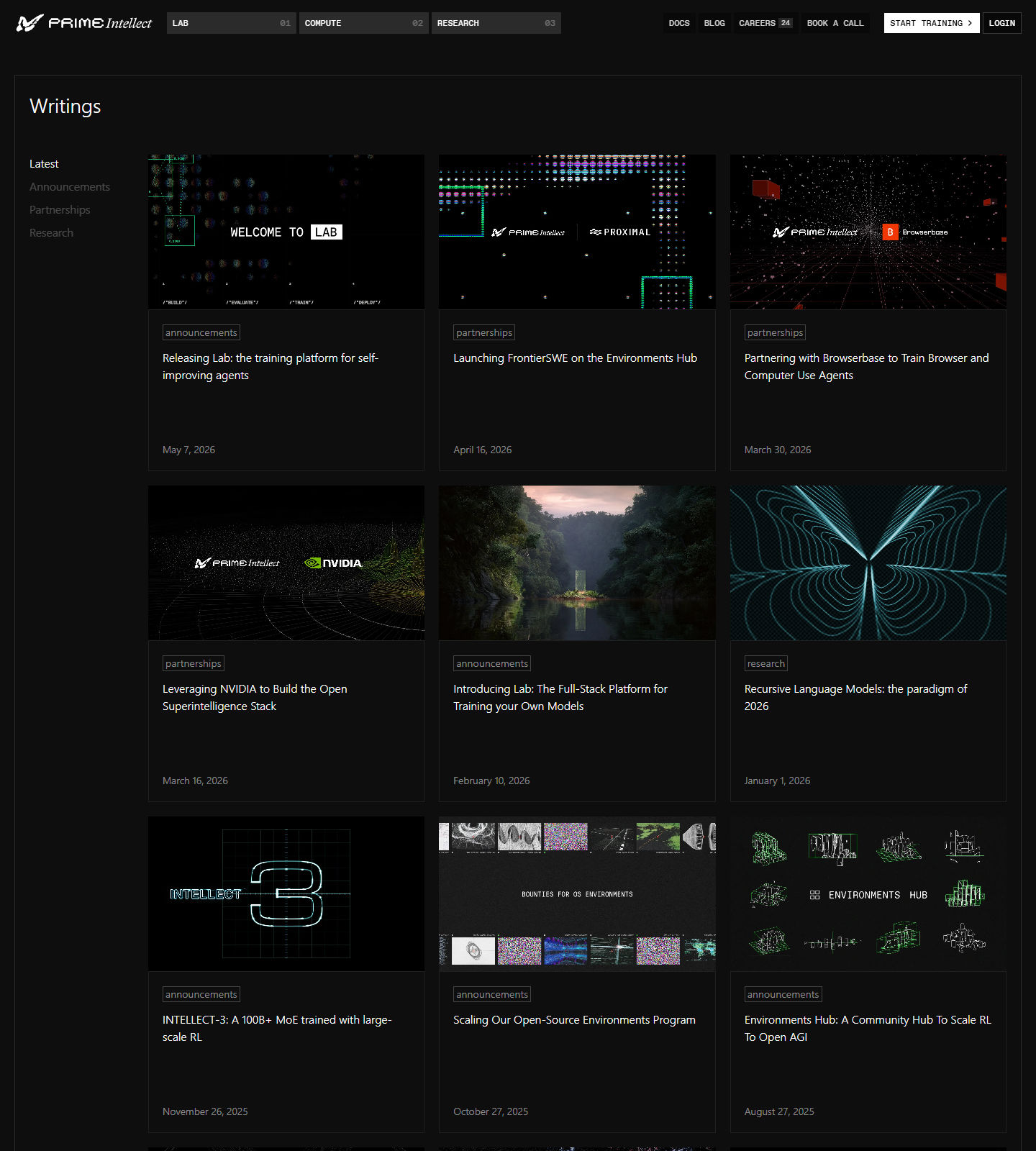 Primeintellect Blog Page screenshot