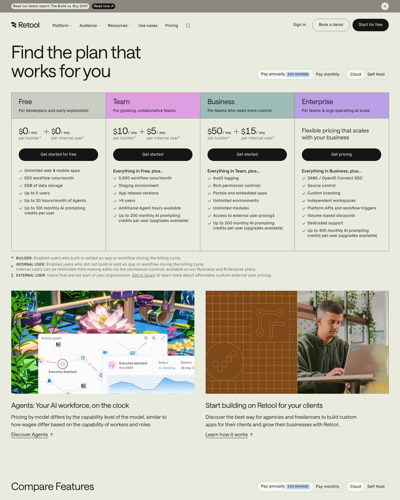 Retool Pricing Page screenshot