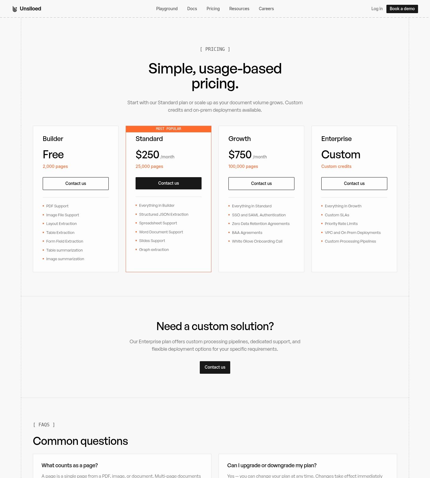 Unsiloed Pricing Page screenshot