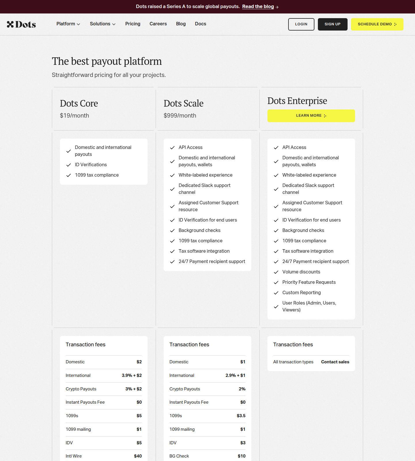Dots Pricing Page screenshot