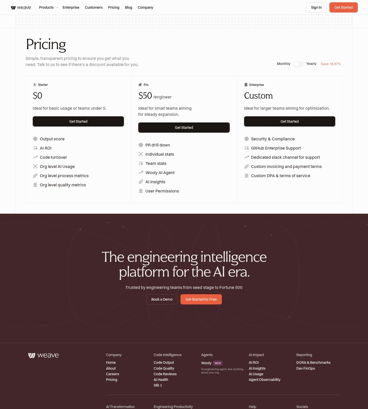 Weave Pricing Page screenshot
