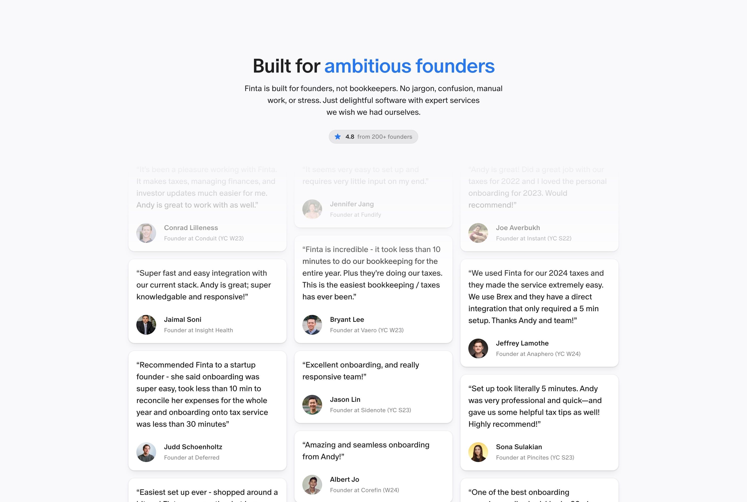 Finta — Testimonials
