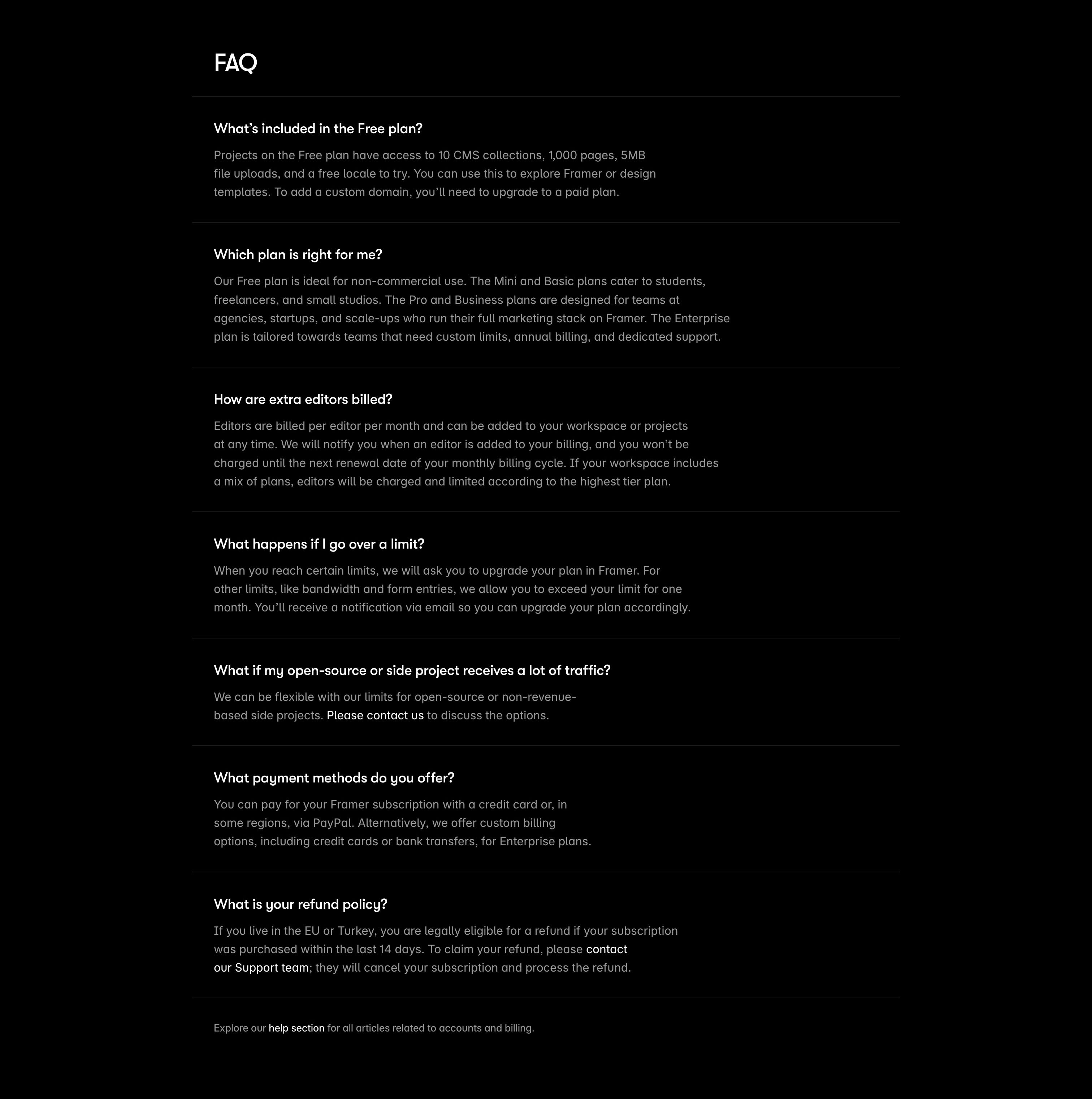 Framer — FAQs