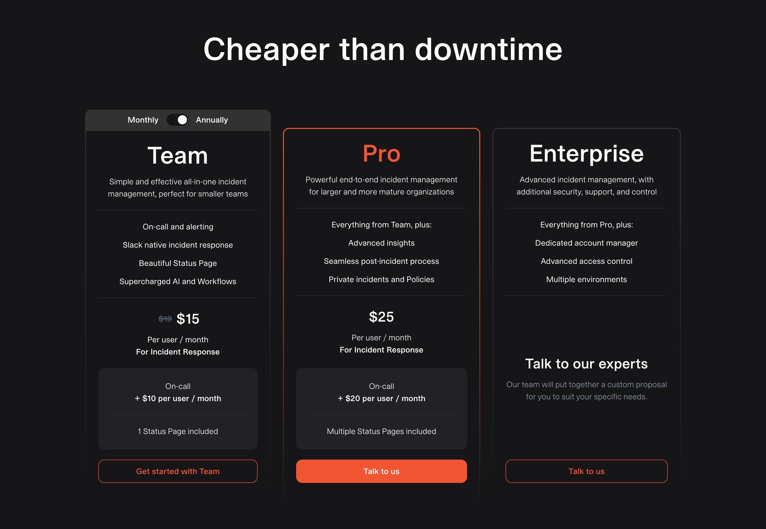 Incident — Pricing