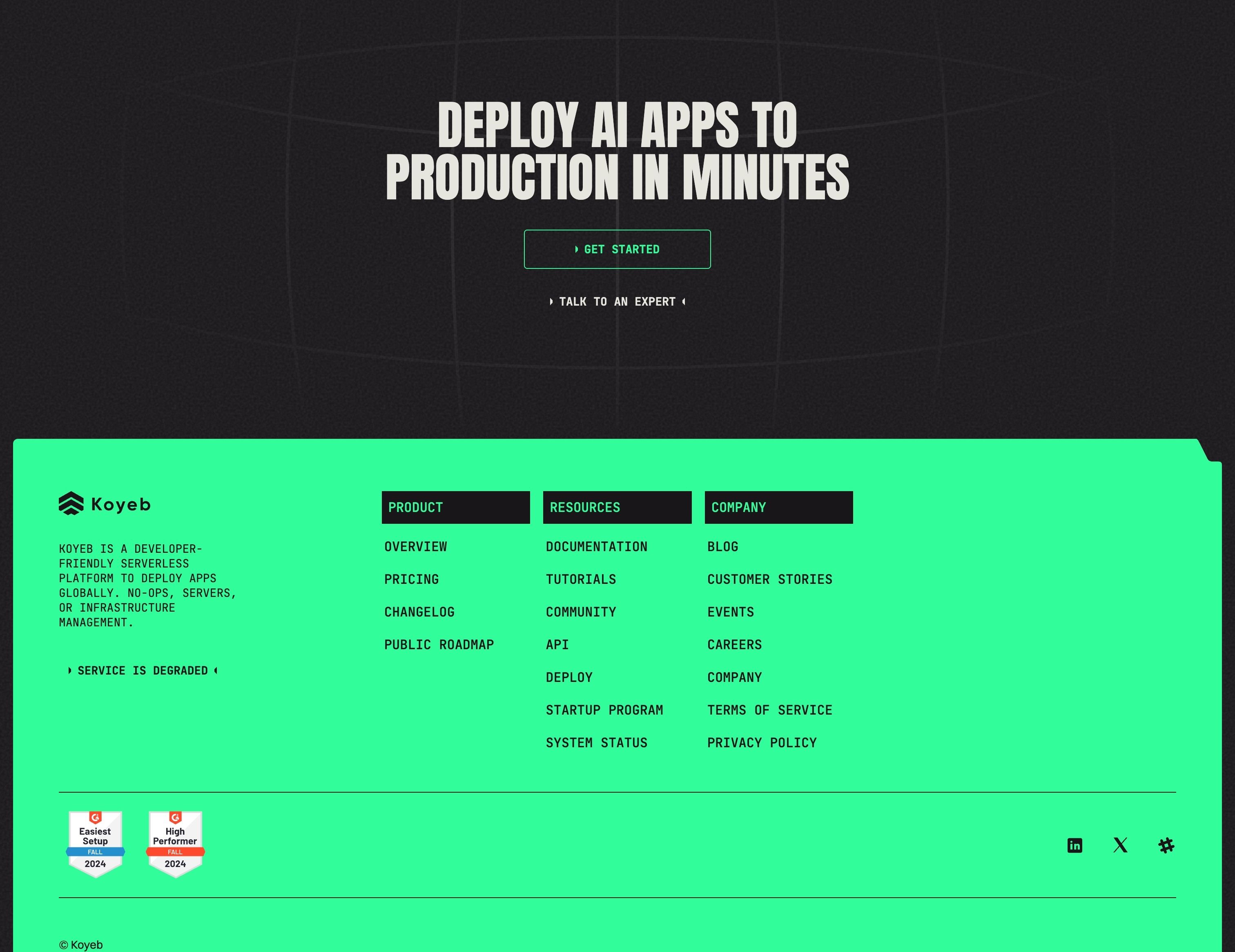 Koyeb — Footer