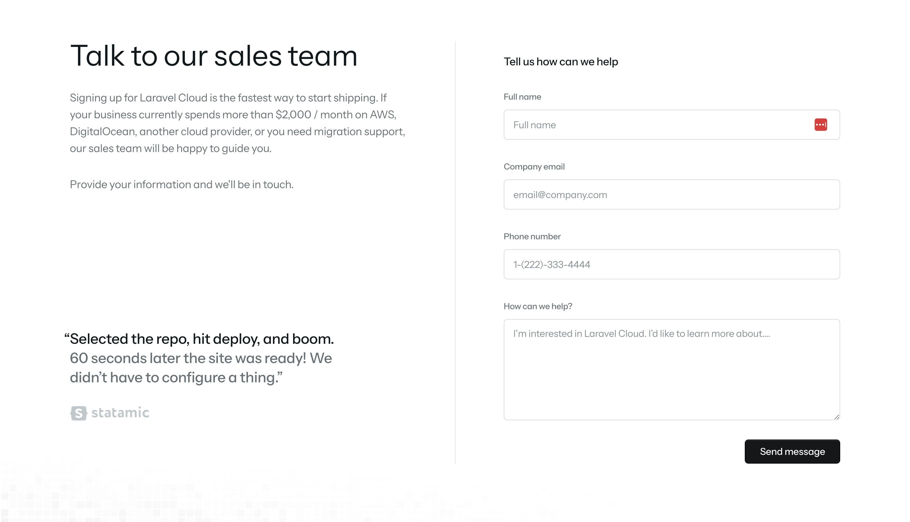 Laravel Cloud — Contact