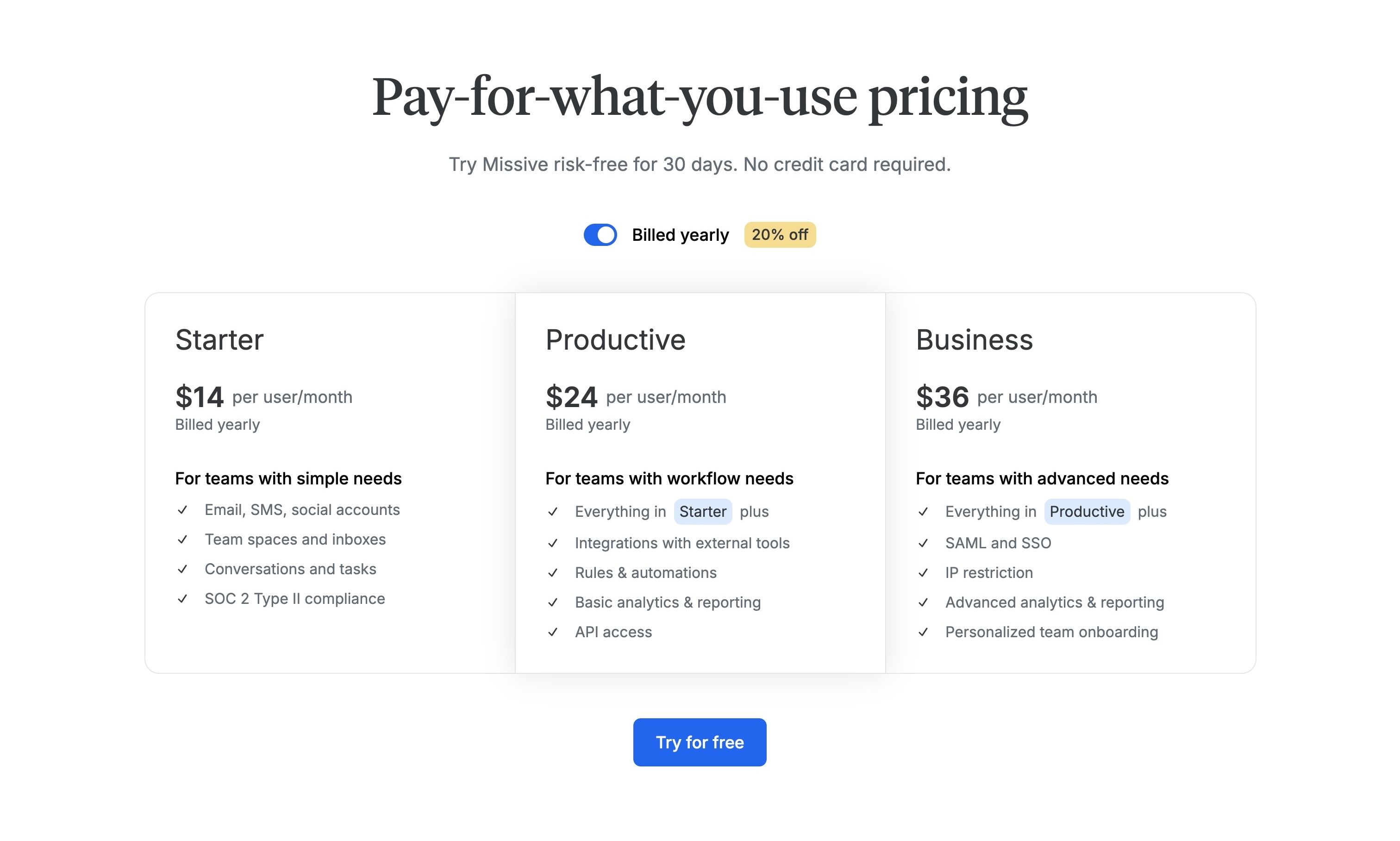 Missive — Pricing