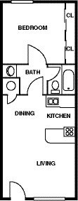 Floor Plan - 1 Bedroom - 1 Bath