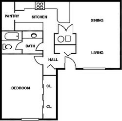 Floor Plan - 1 Bedroom - 1 Bath