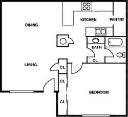 Floor Plan - 1 Bedroom - 1 Bath