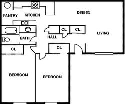 Floor Plan - 2 Bedroom - 1 Bath