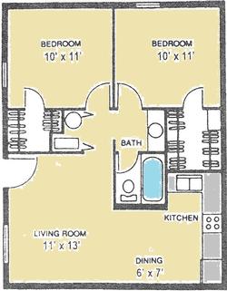 Floor Plan - 2 Bedroom - 1 Bath