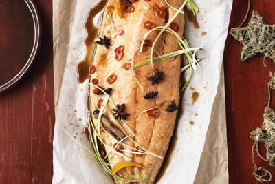 Poached Whole Salmon Fillet with Asian Flavours