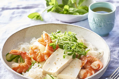 Chilled prawn, tofu and ginger noodle salad